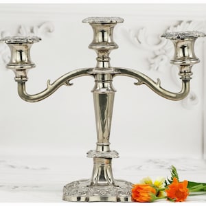 Vintage Silver Plated Candelabra Three Armed Candle Holder Ornate Decor, Old English, Victorian Style Candelabra, Ambient Dining Lighting