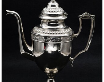 Antique Swedish Neoclassical Style Silver Plated Coffee Pot. Large Silver Plated Coffee Pot, Ornate Coffee Pot, Fine Dining Silverware