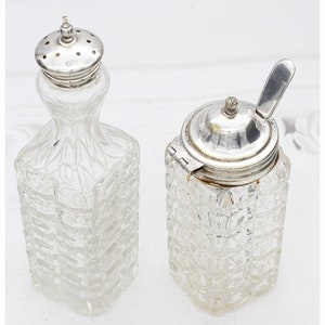 Vintage Glass Silver Plated Mustard Pot Salt Vinegar Bottle/Cruet Condiment Bottles