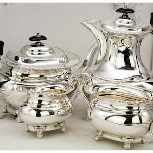 Vintage Sheffield Silver Plated Tea Coffee Set Four Piece Heavy Gauge Tea Se 1940s, Elegant Tea Service,  Ball & Claw Feet, Bakelite Handles