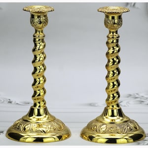 Vintage Pair Gilded Ornate Mid Century Twist Candlesticks, Ornate Candle Holders, Gold Accents Decor