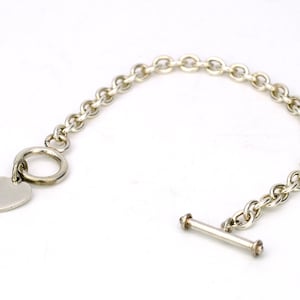 Vintage Sterling Silver Heart Charm T-Bar Bracelet: Engravable