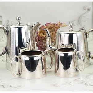 Zware Sheffield Plaat Thee Koffie Set 4 Pc Hotel Ware Hard Gesoldeerd Verzilverd 2,3 kg Vintage Theepot Koffiepot Suiker Creamer