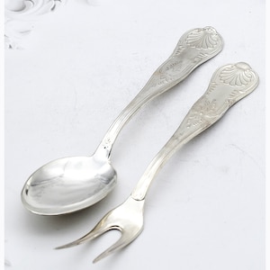 Vintage Italian Kings Pattern Silver Plated Large Serving Spoon Fork Set