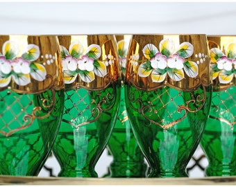Set Five Bohemian Czech Izabela Green Water Glasses - Etsy