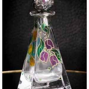Art Deco Style Italian Tulip Decorate Silver Topped Perfume Bottle
