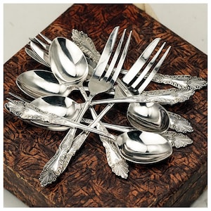 Vintage Art Nouveau Pastry Forks & Spoons Set - EPNS Silverware