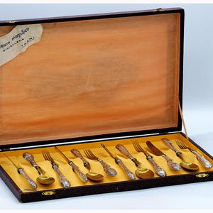 Vintage Continental Silver 800 Solingen Pastry Cutlery Set In Original Box, Ornate Dessert Cutlery, Stunning Flatware Set