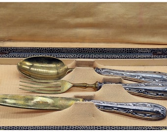 Vintage 50’s Solingen Silver 800 Handle Dessert. Ornate Handles German Set Knife Spoon and Fork. Silver 800 Childrens Set
