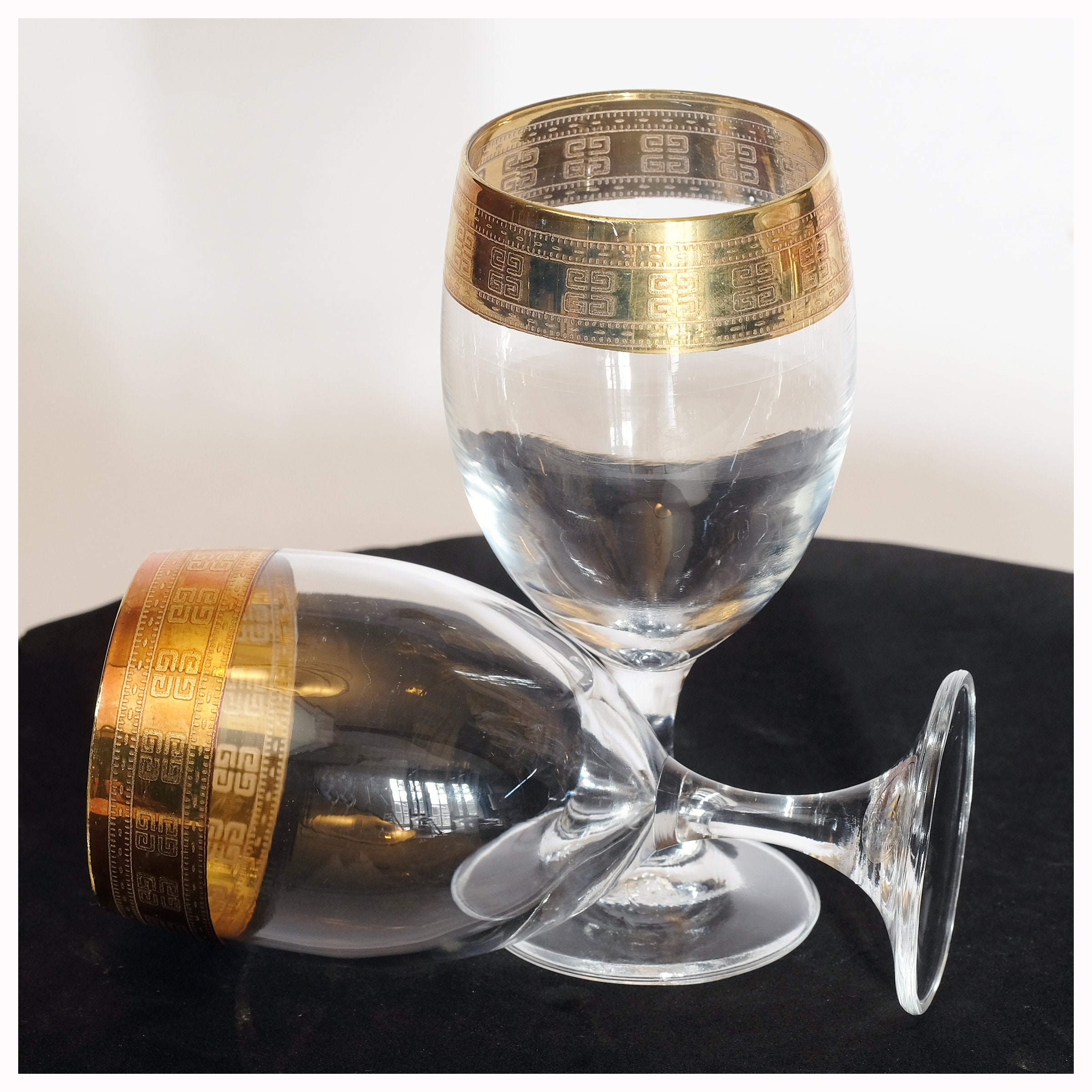Long Stem Wine Glasses Gold Band - Ark Antiques, La Jolla, CA
