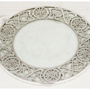 Art Nouveau Antique Sterling Silver Overlay Glass Trivet Stand, Dragon Celtic Pattern Silver Pot Stand, Ornate Table Coaster