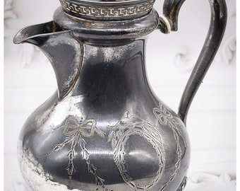 Distressed Large Worn Silver Plated Antique Art Nouveau Coffee Pot