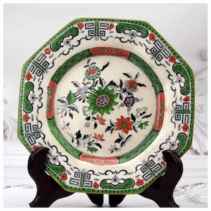 Antique Mason&#39;s Imari Ironstone Plate: Green & Orange, Late 19th Century