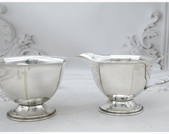 Vintage Silver Plated Strawberry Set, Creamer Sugar Bowl Set Art Deco Style