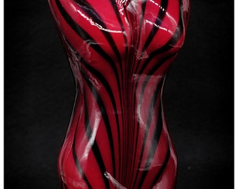 1980s Murano Red Black Tiger Stripe Torso Vase, Striking Murano Vase, Collectible Glass Vase, Female Form Art Glass Vase
