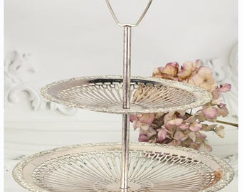 Queen Anne Versilberte Zwei-Tier-Spitze durchbohrte Tortenplatte