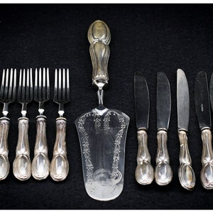 Ensemble de couverts à pâtisserie vintage avec manche en argent massif, couteaux, fourchettes, poussoir pour tranches de gâteau, pelle à dessert, ustensiles de cuisine raffinée, cadeau d'anniversaire