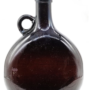 Antique Blown Brown Glass Decanter: Victorian Whiskey Bottle Flagon