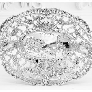 Judaic 800 Solid Silver Bowl by Hazorfim Jerusalem Scene Mid Century