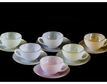 Vintage Arcopal Harlequin Opale Coffee Espresso Set Cups & Saucers