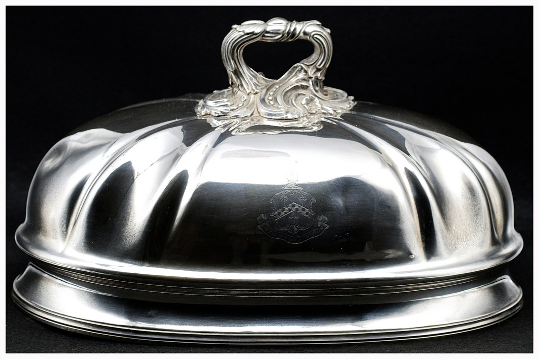 Antique Silver Meat Dome, Tabletop Food Cover, Elegant Serving Tray Lid