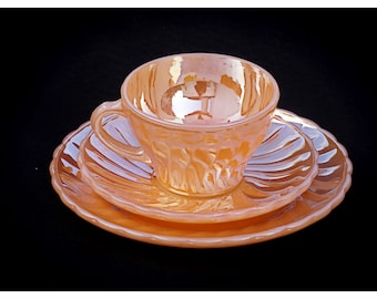 Vintage Anchor Hocking Fire King Marigold Lustreware Trio Cup Saucer & Side Plate