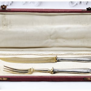 Antique French Silver 800 Carving Knife Fork Set 1910s