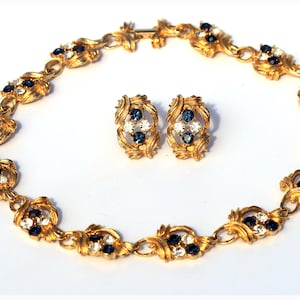 Ensemble collier et boucles d'oreilles clip en cristal doré vintage