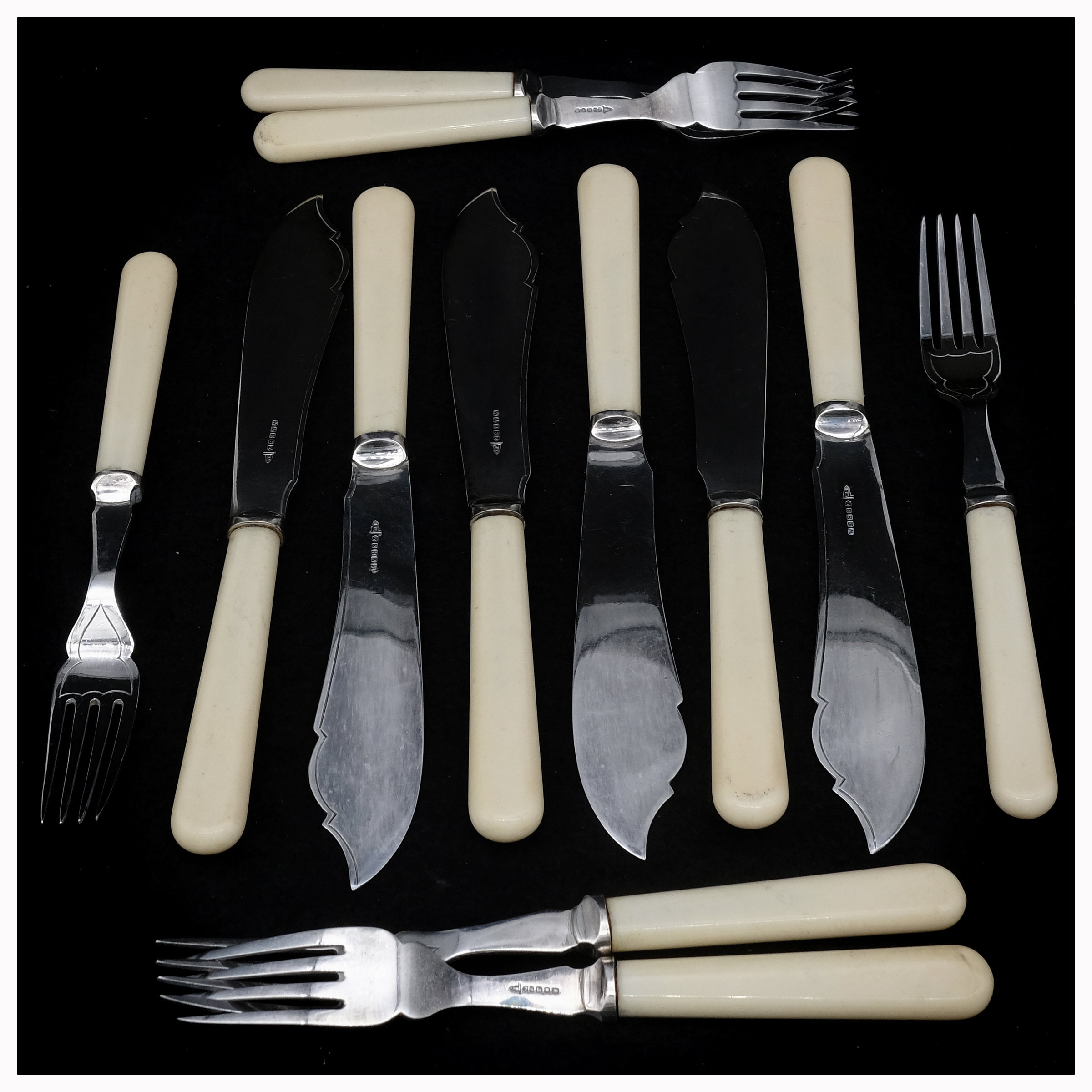 Vintage Walker & Hall Sheffield Set Fish Knives Forks, Set Fish Cutlery, English Flatware, Elegant Dining, Fish Dining Cutlery