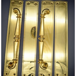Paire de grandes poignées de porte en laiton de 14,5 pouces et paire de plaques de porte en laiton de 14,5 pouces Hotel Cinema Bar Restaurant