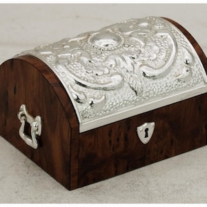 Vintage Italian Jewelry Trinket Box: Silver Lid & Handles, Ornate Casket