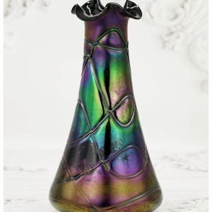 Iridescent PallmeKoenig Glass Vase Art Nouveau c1910, Loetz Kralik Bohemian Czech Collectible Art Glass Vase