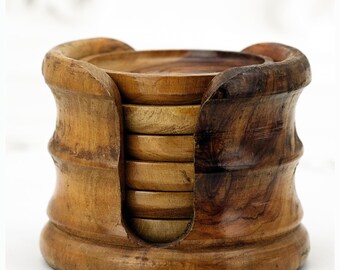 6 Sottobicchieri In Legno D'Ulivo Massiccio – Resistenti Al Calore – Con Foro Per Candela – Rustici E Naturali – Set Regalo