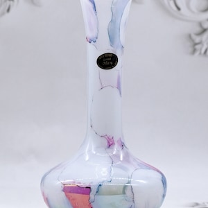 Vintage Italienische Kristall Vase: Arte Murrano Linea Mary, Rosa & Weiß