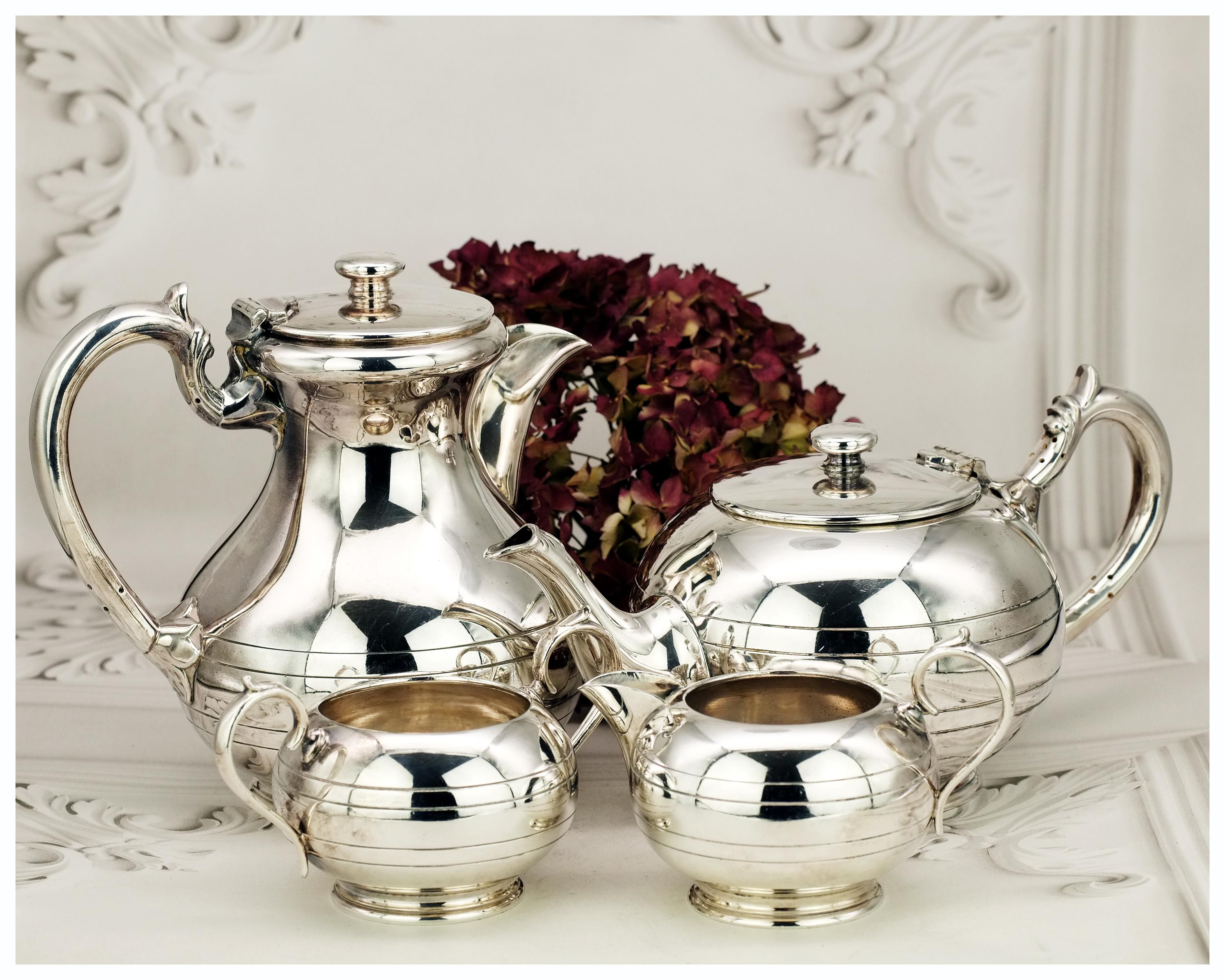 (値下げ)Silver Plated Tea & Coffee Set Silver Plated Princess 4 Pcs Tea & Coffee Set W/footed