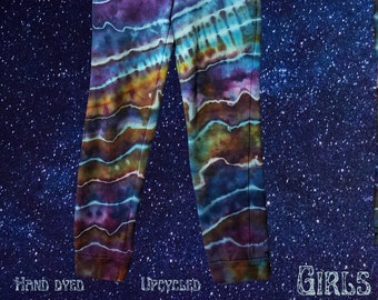 Hand dyed Ice Dye Tie Dye Upcycled Galaxy Geode Girls Sweatpants camping festival