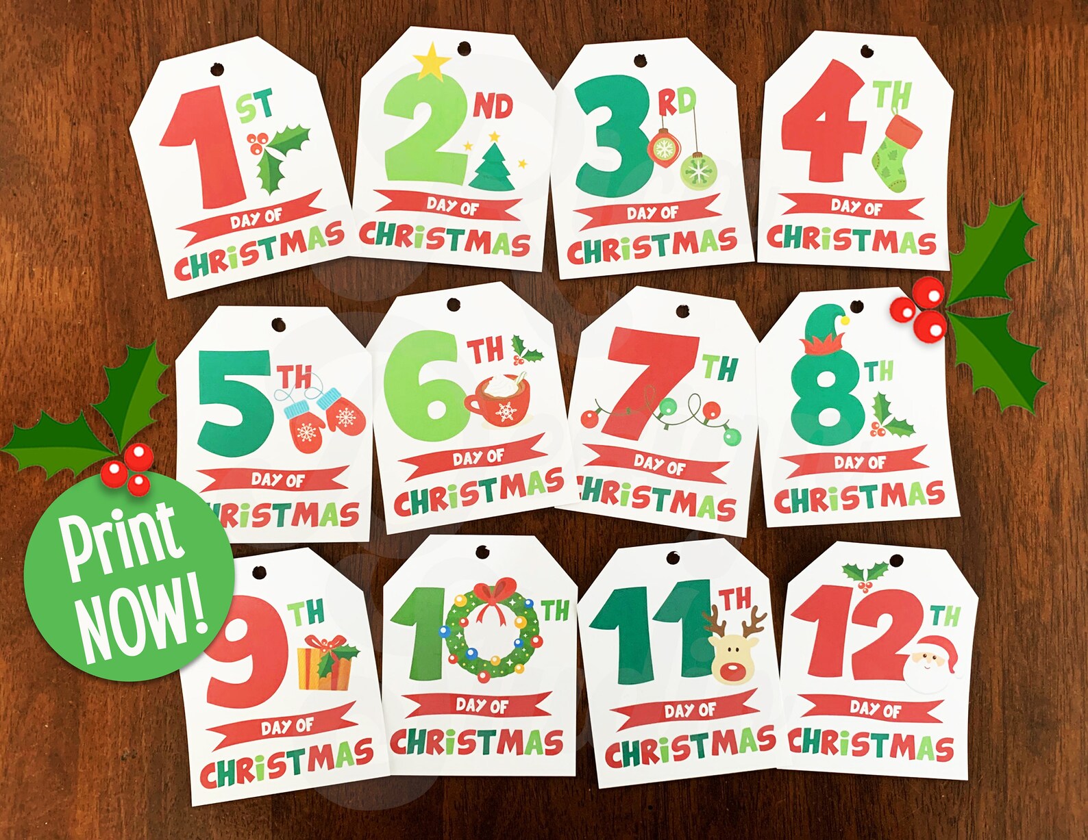 12 Days of Christmas Gift Tags - Printable Kids Party Favors (PDF) - Etsy