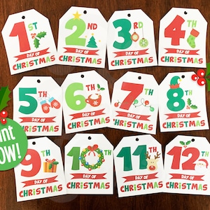 12 Days of Christmas Printable Gift Tags - Twelve Days of Christmas - Kids Treats, Party favors Instant Download PDF