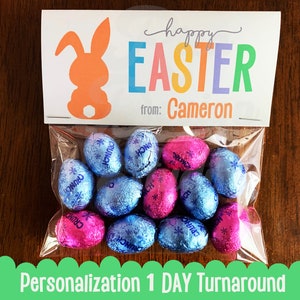 Personalized Happy EASTER Treat Tags Easter Bunny Holiday Gift Favor Tags Class Party Birthday Download PDF