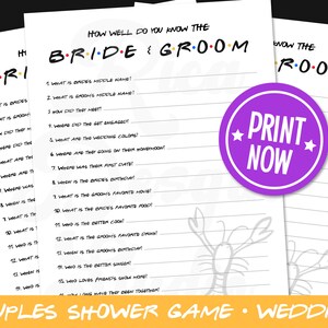 Couples Wedding Shower Game | Fun Bridal Shower Friends Bachelorette Party Engagement Wedding Party Download Now