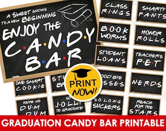 Graduation Candy Bar Signs Printable - Friends Graduation decorations 2024 candy buffet sign -  - INSTANT DOWNLOAD PDF