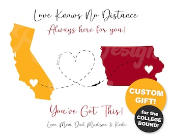 Personalized States Love Map, College Long Distance Gift (Digital Download)