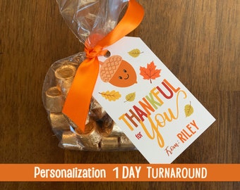 Personalized THANKSGIVING Favor Tags Thankful for You Gift Treat Tags Birthday Holiday Class Party Download