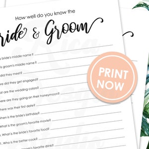 How Well Do You Know The Bride and Groom game |  Fun for Bridal Shower, Game,  Bachelorette Engagement Wedding Party Download PDF