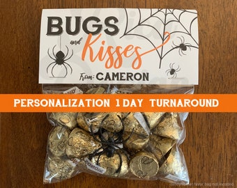 Personalized Halloween Treat Tags, Bugs and Kisses (Digital Download)