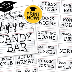 Graduation Candy Bar Schilder zum Ausdrucken - Grad 2024 Partydekoration für Candy Candy Bar Tisch - Class Home Party - DOWNLOAD PRINT NOW
