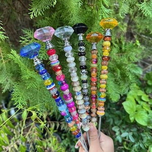 Elegant Jewelled Glass, European Beads, Garden Stakes-Perfect for Home Décor & Gifts, Planter stake, Fairy garden stake, Potted plant stake