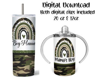 Boy Mama, Mama's Boy Camo Tumbler Wrap Set Sippy Wrap PNG Digital Download for Sublimation (STRAIGHT)
