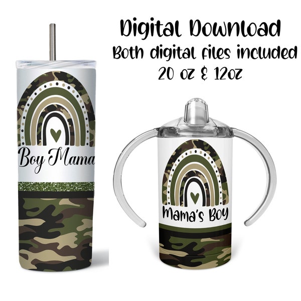 Boy Mama, Mama's Boy Camo Tumbler Wrap Set Sippy Wrap PNG Digital Download for Sublimation (STRAIGHT)