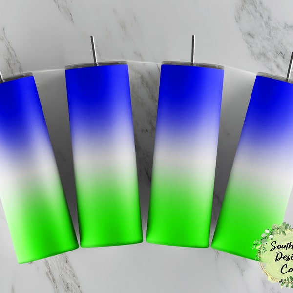 Blue Green and White Ombre Tumbler Wrap PNG Digital Download for Sublimation (STRAIGHT)